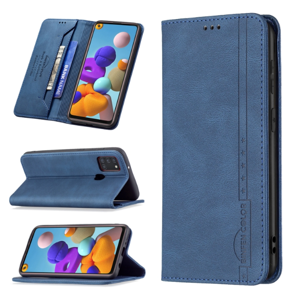 Magnetic RFID Blocking Anti-Theft PU Leather Wallet Case - For Samsung Galaxy A21s - mosaccessories